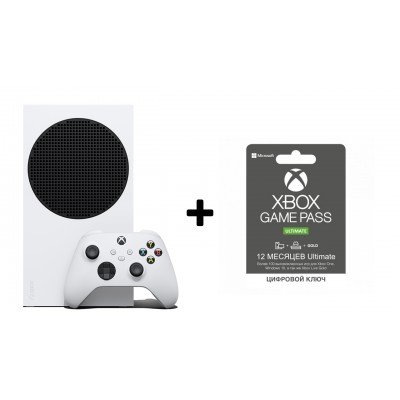 Игровая приставка Microsoft Xbox Series S 512 ГБ SSD, белый/черный + XBox Game Pass Ultimate Gold 13 месяцев