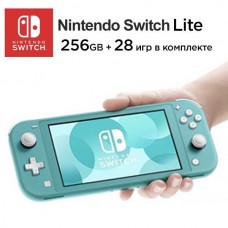 Игровая приставка Nintendo Switch Lite + карта 256 ГБ (28 игр), бирюзовый