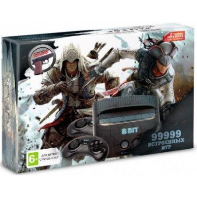 Игровая приставка 8 bit Assassin Creed 99999 в 1 + 15 встроенных игр + 2 геймпада + пистолет (Черная) 8 bit