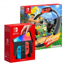 Игровая приставка Nintendo Switch OLED 64 ГБ, неоновый синий/неоновый красный + Геймпад Ring Fit Adventure