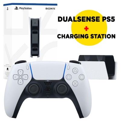 Геймпад Sony DualSense, белый + Зарядная станция DualSense на два геймпада для PS5