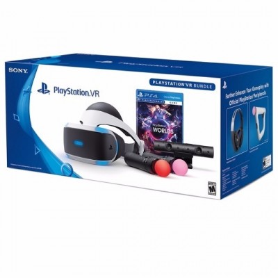 Шлем виртуальной реальности Sony PlayStation VR (CUH-ZVR2) + Camera + 2 Move Motion Controller + PlayStation VR Worlds, черно-белый
