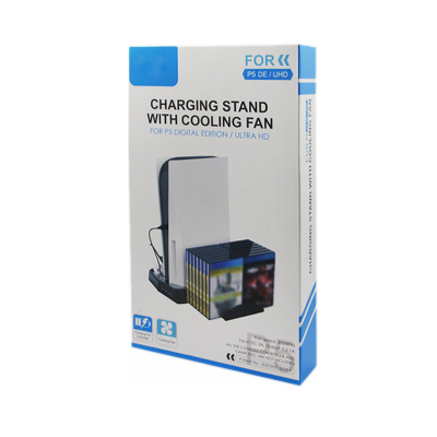 Охлаждающий стенд (подставка) для PS5/PS5 DE с зарядной станцией для 2-х геймпадов и стойкой на 14 дисков (чёрный) (KJH-P5-010-2)