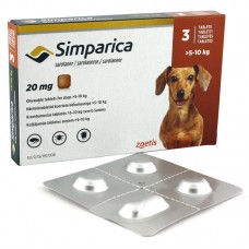Zoetis таблетки от блох и клещей Симпарика 20 мг для собак 5,1-10 кг для щенков, собак, кошек, для домашних животных от 5.1 до 10 кг 3 шт. в уп., 1 уп.