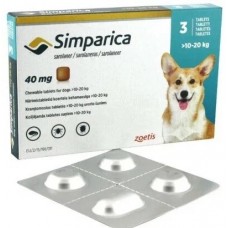 Zoetis таблетки от блох и клещей Симпарика 40мг для собак и щенков массой 10,1-20,0 кг 3 шт. в уп., 1 уп.