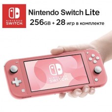 Игровая приставка Nintendo Switch Lite + карта 256 ГБ (28 игр), розовый